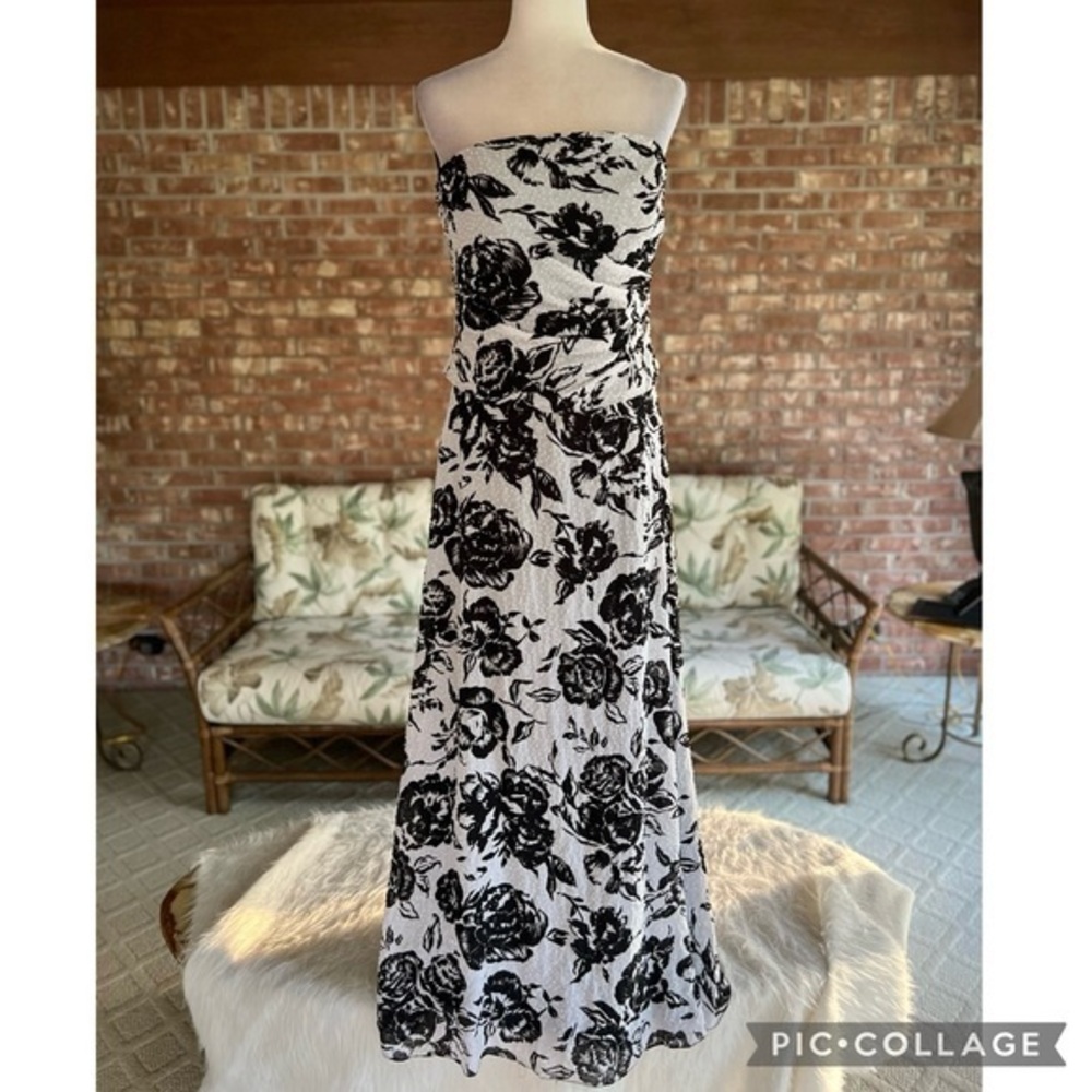 Lillie Rubin Vintage Beaded Strapless White Black Floral Evening Dress 10 Glam - Picture 2 of 16